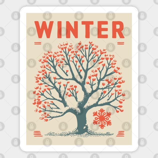 Winter Tree of Life Vintage Botanical Art Magnet by TuncGK